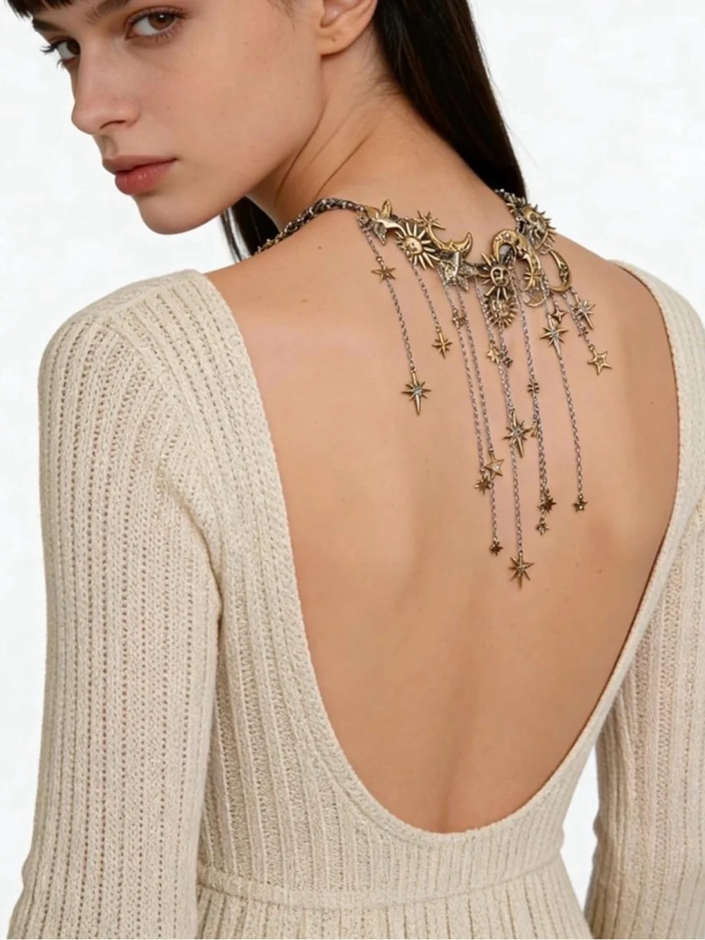 Gold Celestial Star & Moon Statement Necklace